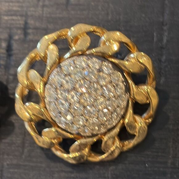 Gold and Silver Chain Link Pierced Rhinestone Earrings - Picture 3 of 7